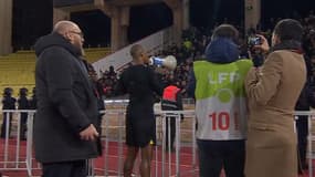 Presnel Kimpembe qui parle aux ultras parisiens après la défaite à Monaco, 11 février 2023