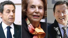 Nicolas Sarkozy, mis en examen dans le dossier, Liliane Bettencourt et le juge d'instruction Jean-Michel Gentil.