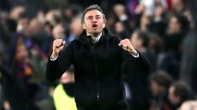 Luis Enrique célèbre la victoire du Barça contre le PSG lors de la remontada, le 8 mars 2017