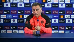 Christophe Galtier en conférence de presse du PSG, au Camp des Loges le 17 mars 2023