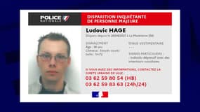 Disparition inquiétante d'une personne majeure: Ludovic Hage