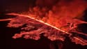 Des volutes de fumée et de la lave lors d'une nouvelle éruption volcanique à la périphérie de la ville évacuée de Grindavik, dans l'ouest de l'Islande, le 16 mars 2024.