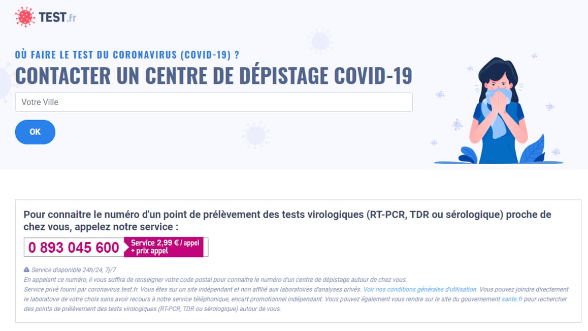Capture d'écran du site coronavirus.test.fr Capture d'écran du site coronavirus.test.fr