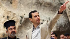 Bachar al-Assad le 20 avril dans la ville chrétienne de Maaloula, récemment reprise par l'armée syrienne.