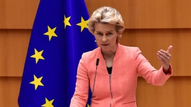 La présidente de la Commission européenne, Ursula von der Leyen, le 16 septembre 2020 au Parlement européen, à Bruxelles