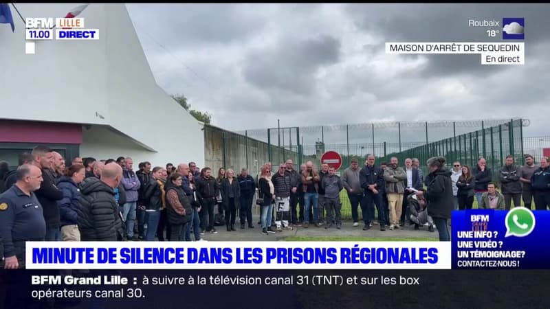 Fourgon pénitentiaire attaqué: les images de la minute de silence devant la maison d'arrêt de Sequedin, en hommage aux agents tués dans l'Eure