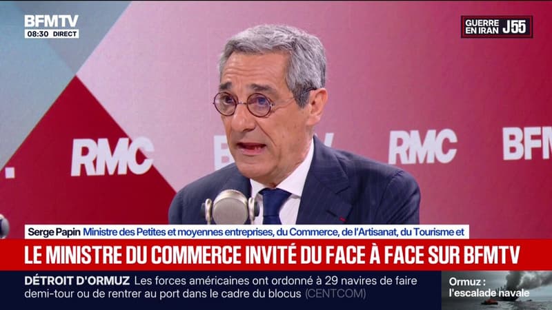 Carburants: "On doit être sûr qu'aussitôt qu'il y a une baisse, ça soit répercuté", déclare le ministre du Commerce Serge Papin