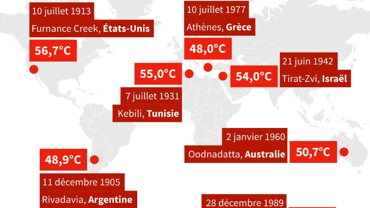 Infographie sur les records de chaleur par continent