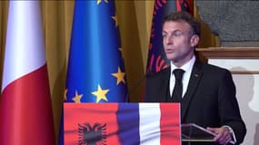 Le président de la République Emmanuel Macron le 16 octobre 2023 en Albanie. 