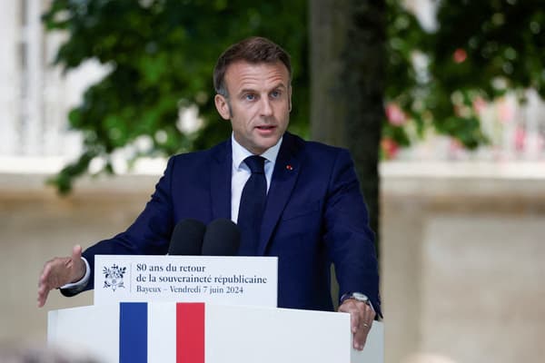 Emmanuel Macron, lors des 80 ans du Débarquement, à Bayeux (Calvados), le 7 juin 2024