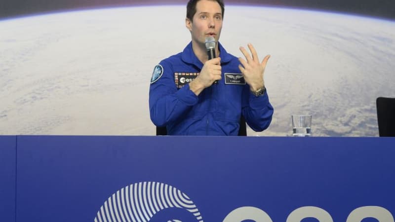 Thomas Pesquet lors de sa première conférence de presse après son retour sur terre