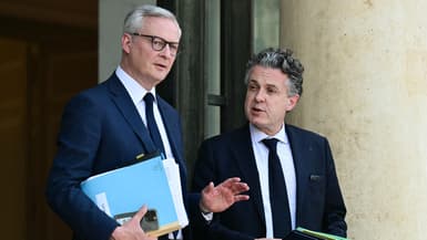 Bruno Le Maire à gauche et Christophe Béchu à droite, le 3 mai 2024. 