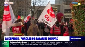 Une dizaine de salariés d'Ehpad rassemblés à la Défense pour dénoncer leurs conditions de travail