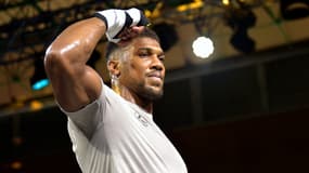 Anthony Joshua lors de l'entraînement public avant son deuxième combat contre Oleksandr Usyk en août 2022