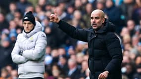 Thomas Tuchel et Pep Guardiola pendant un match de Premier League en 2022