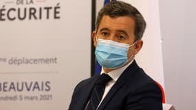 Gérald Darmanin en déplacement dans l'Allier pour la sixième table ronde du "Beauvau de la sécurité", consacrée au monde rural, le 8 mars 2021