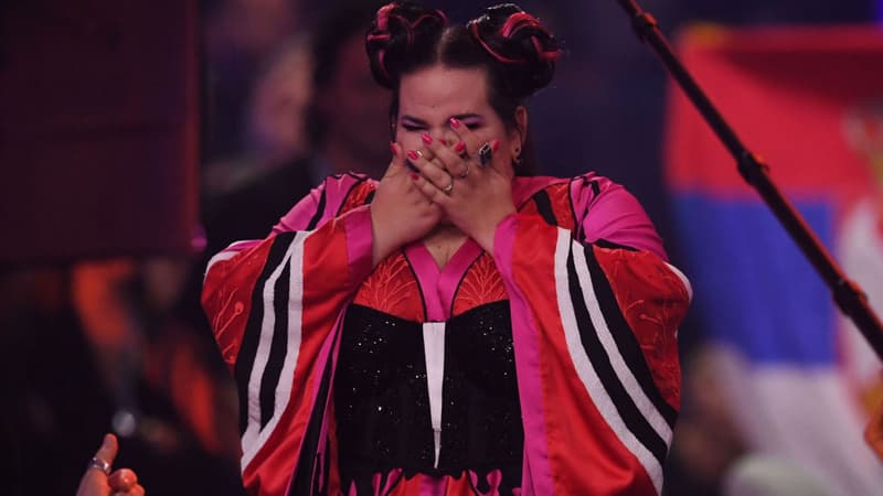 Netta Barzilai lors de sa victoire à l'Eurovision à Lisbonne, le 12 mai 2018