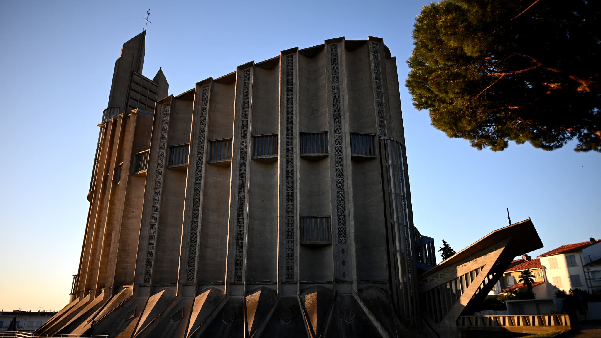The Notre-Dame de Royan church, a reinforced concrete monument designed by the architect Guillaume Gillet and built between 1955 and 1958, The Notre-Dame de Royan church. a reinforced concrete monument designed by the architect Guillaume Gillet and built between 1955 and 1958, destroyed rebuilt after second war,