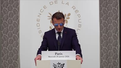 Emmanuel Macron lors d'une conférence de presse le 28 janvier 2026