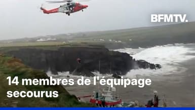 L'hélitreuillage spectaculaire de l'équipage d'un chalutier français