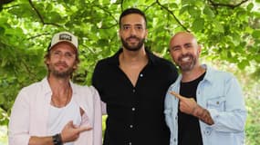 Philippe Lacheau, Tarek Boudali et Julien Arruti, le trio de la "Bande à Fifi", le 27 août 2023 au festival d'Angoulême