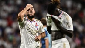 Rayan Cherki dépité après le match nul entre l'OL et Le Havre, le 17 septembre 2023.