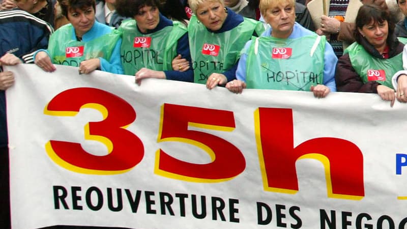 Le sujet des 35 heures est sensible depuis l'acceptation de la loi, il y a 14 ans. Ici, une manifestation d'infirmiers, en 2002.