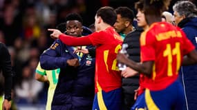 Vinicius s'embrouille avec le banc espagnol lors du match amical Brésil-Espagne (3-3), le 26 mars 2024