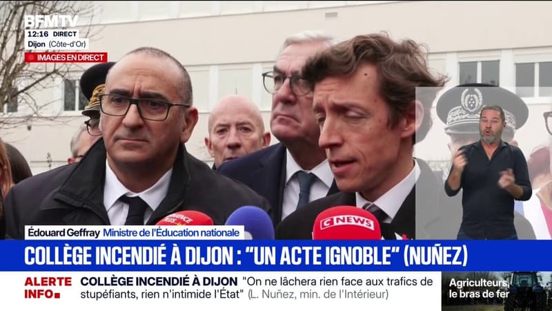 Collège incendié à Dijon: "L'objectif est de rescolariser le maximum d'élèves ici, ou dans l'environnement immédiat", annonce le ministre de l'Éducation nationale
