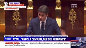 Motion de censure: "Comment être ouvert au compromis quand on est fasciné par les régimes dictatoriaux", déclare Gabriel Attal en s'adressant à Marine Le Pen