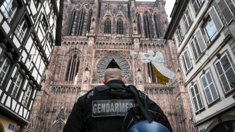 Un gendarme devant cathédrale Notre-Dame de Strasbourg - Sébastien Bozon - AFP