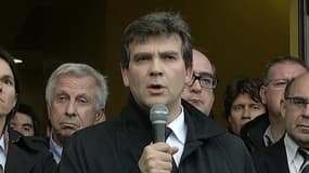 Arnaud Montebourg s'est exprimé devant les salariés de Florange, ce jeudi, à l'issue d'une réunion avec les organisations syndicales.