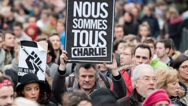 Manifestation en soutien à Charlie Hebdo à Lille le 10 janvier 2015.