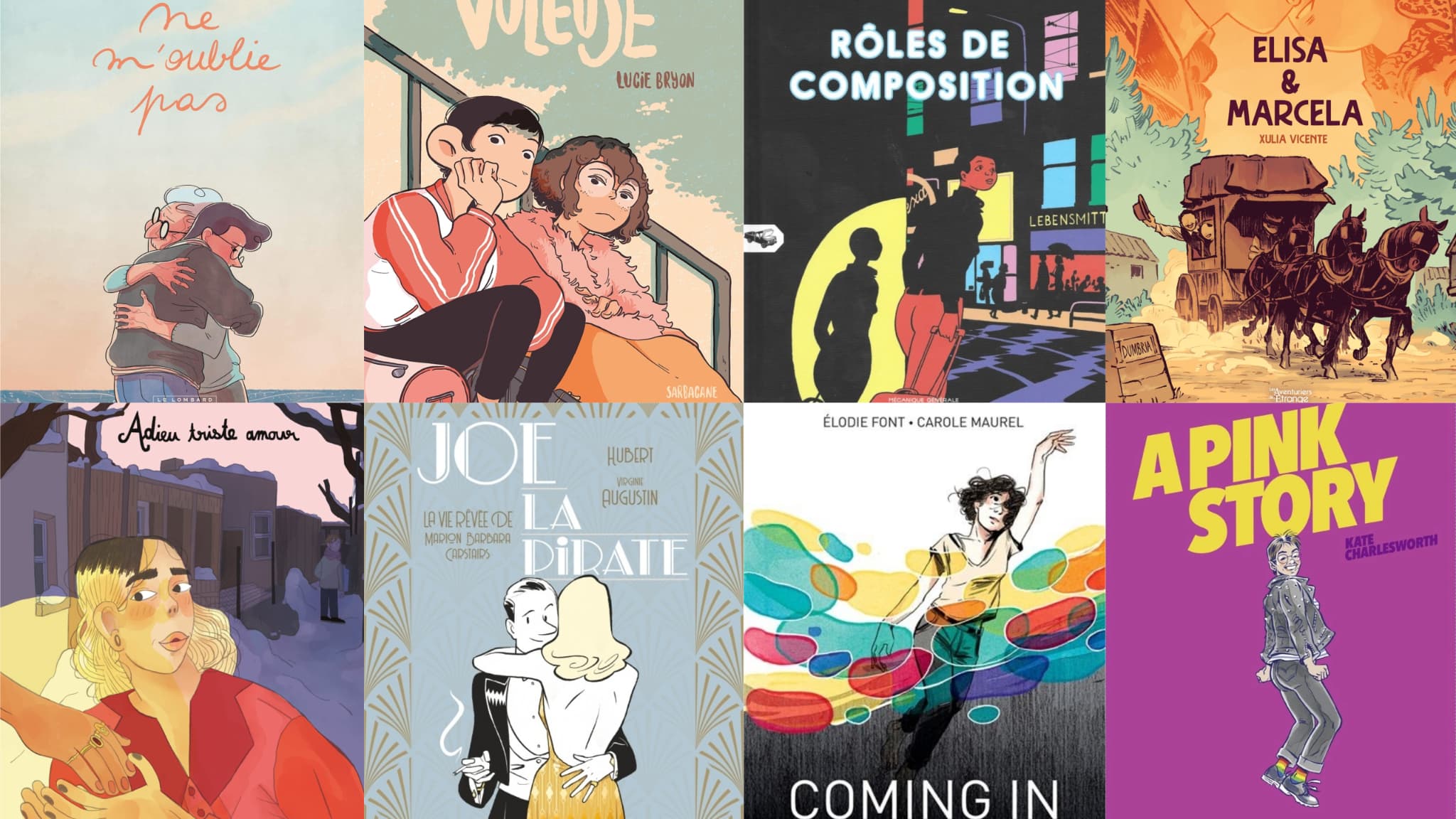 Couvertures de plusieurs albums de BD avec des personnages lesbiens