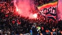 Des supporters du PSG face à Belgrade