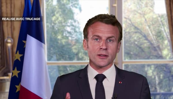 Un discours d'Emmanuel Macron en 2024 (image réalisée avec trucage).