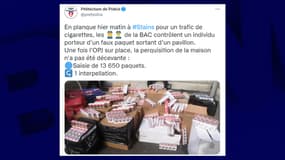 Les policiers ont saisi 13.650 paquets de cigarettes à Stains.
