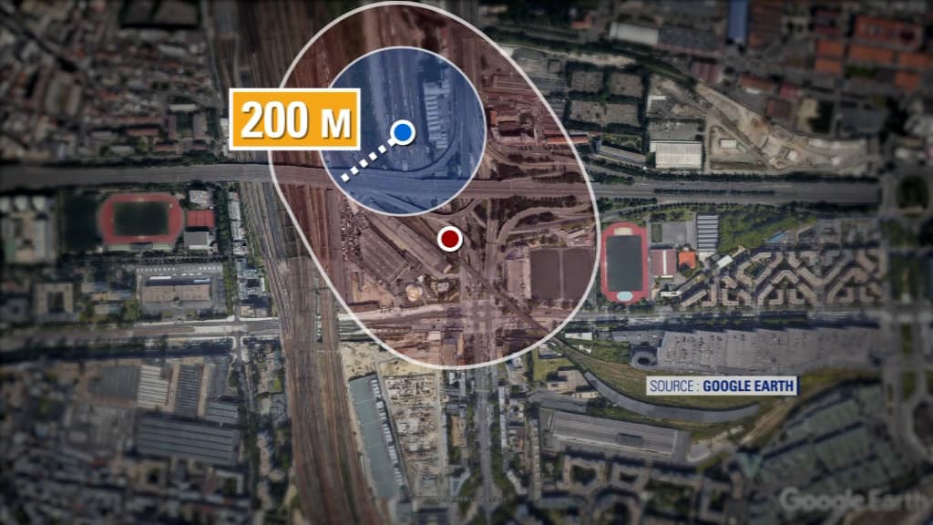 Le périmètre autour du puits où sera déclenchée la bombe.