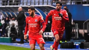 Henrique et Lucas Paqueta avec l'OL, à Troyes le 16 janvier 2022
