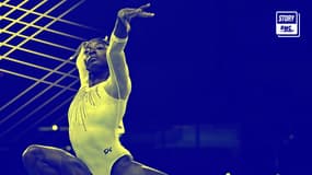 Simone Biles en action à la poutre lors des Mondiaux 2019
