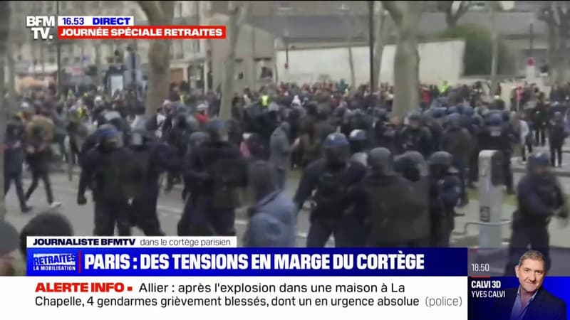 Paris: situation tendue en marge de la manifestation aux abords du boulevard de Port-Royal