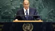 Le ministre russe des Affaires étrangères Sergueï Lavrov, le 27 septembre 2025 à la tribune de l'ONU.