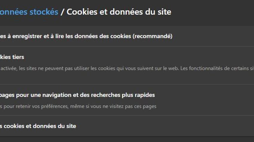 Il est possible de bloquer tous les cookies tiers (ici sur Edge)