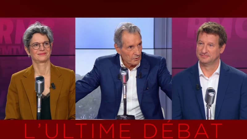 Sandrine Rousseau (gauche) et Yannick Jadot (droite) le vendredi 24 septembre sur RMC / BFMTV