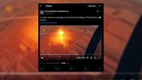 Capture du de la vidéo publiée sur X par l'armée ukrainienne montrant un pilote abattre un missile russe à bord d'un avion Mirage 2000-5F. 