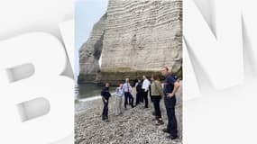 Le préfet de Seine-Maritime au trou à l'homme à Etretat le 1er août 2024 