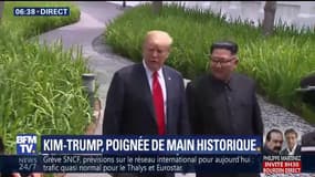 "On va passer à la signature", annonce Donald Trump en sortant avec Kim Jong-un de l'hôtel de Sentosa