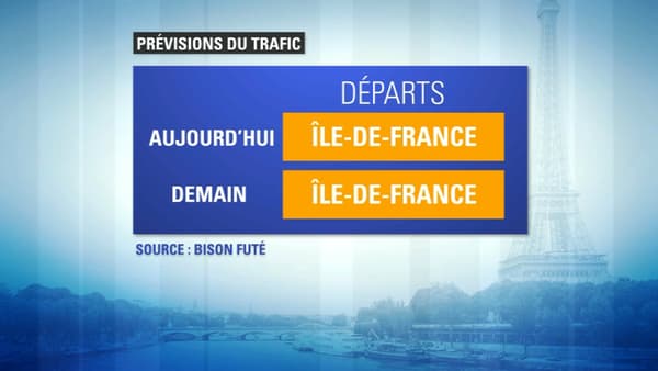 Les routes d'Ile-de-France classées orange dans le sens des départs.