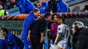La colère de Gennaro Gattuso contre Iliman Ndiaye avant son entrée en jeu lors d'OM-Ajax (4-3, Ligue Europa), le 30 novembre 2023