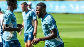 Le défenseur de l'OM Chancel Mbemba à l'entraînement le 8 juillet 2024